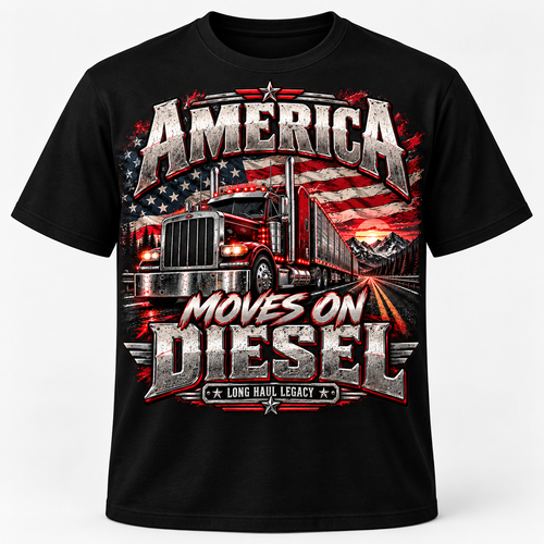 America Moves on Diesel Long Haul Legacy trucker T-shirt mockup