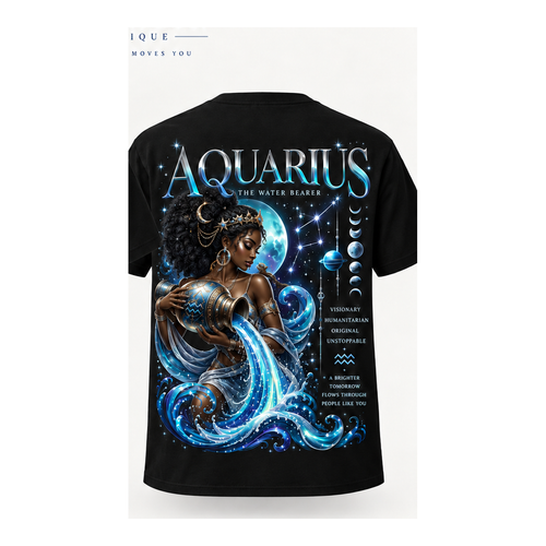 Aquarius black unisex T-shirt with one large back design only