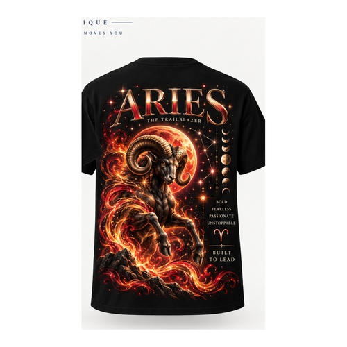 Aries black unisex T-shirt with one large back design only