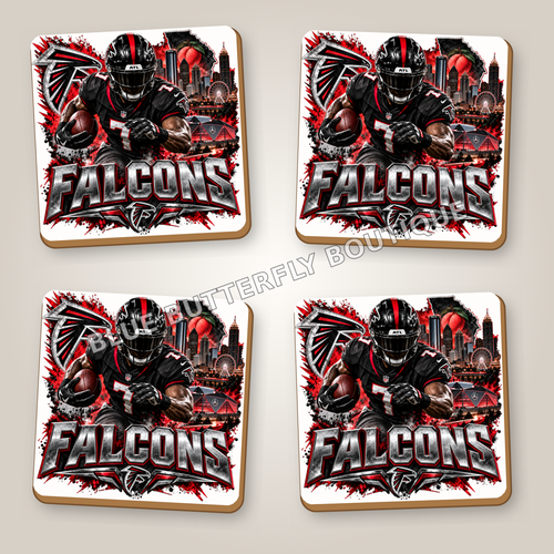 Atlanta Falcons football fan ceramic coaster set of four with white ceramic showing around the design - Blue Butterfly Boutique