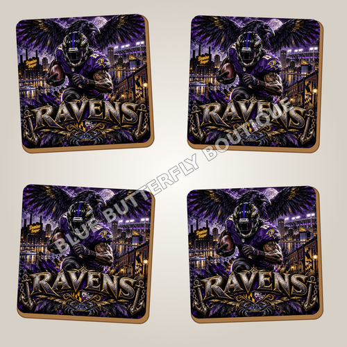Baltimore Ravens full-coverage ceramic coaster set of four - Blue Butterfly Boutique