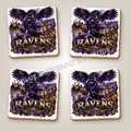 Baltimore Ravens football fan ceramic coaster set of four with white ceramic showing around the design - Blue Butterfly Boutique