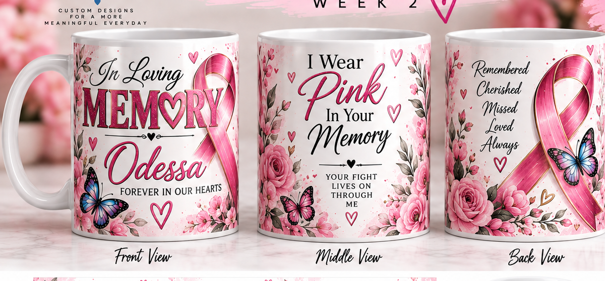 In Loving Memory personalized breast cancer 15 oz mug product mockup