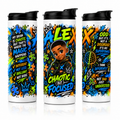 Personalized brilliant mind boy 20 oz kids sports bottle mockup with white cup and black lid
