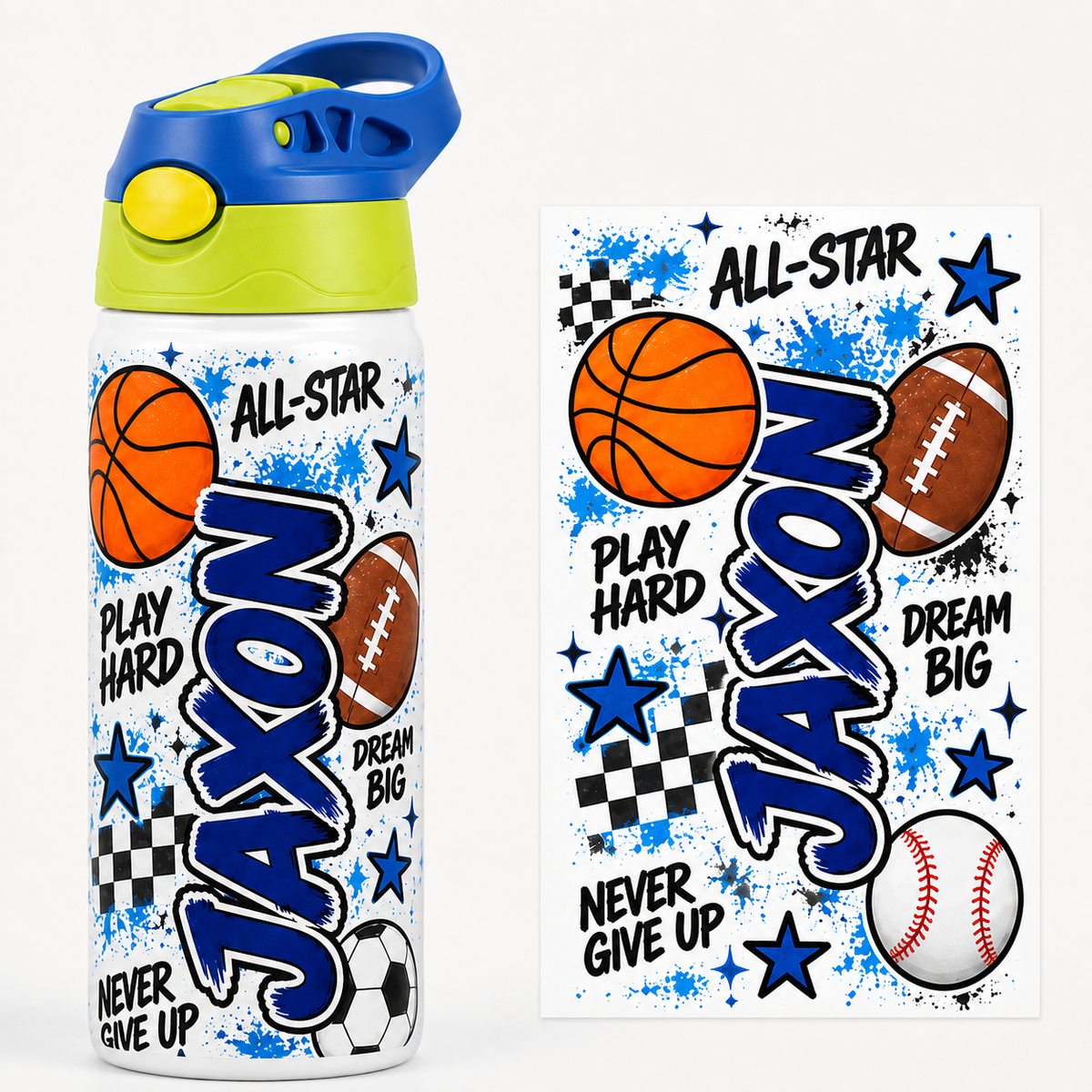 Personalized All-Star graffiti sports kids bottle mockup