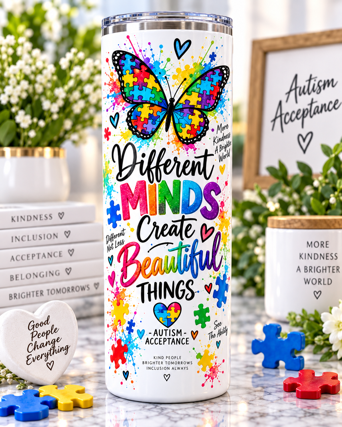 Different Minds Create Beautiful Things Autism Acceptance 20oz tumbler
