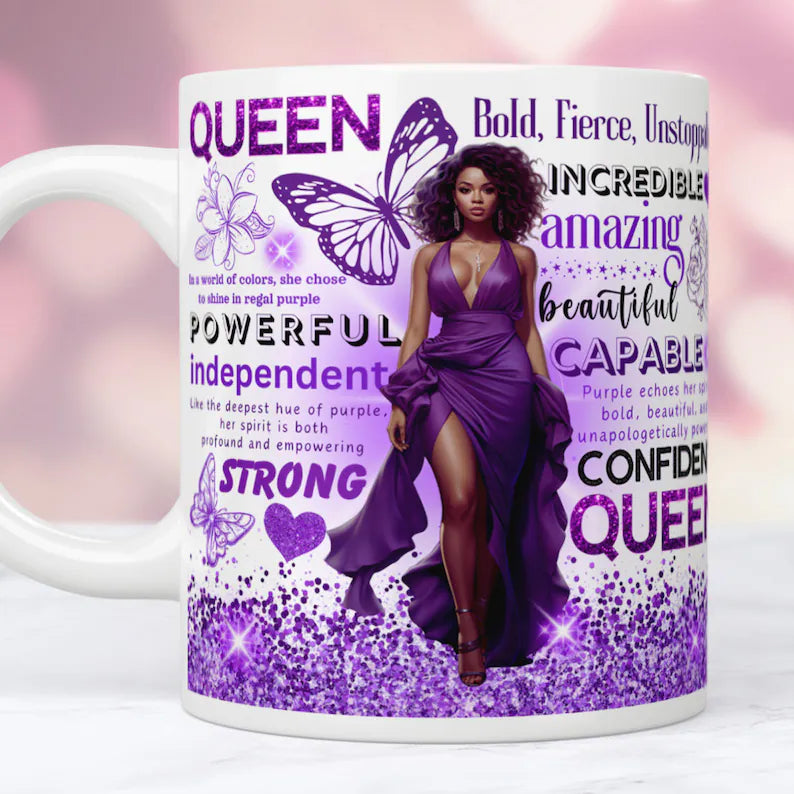 Bold Fierce Queen purple mug design