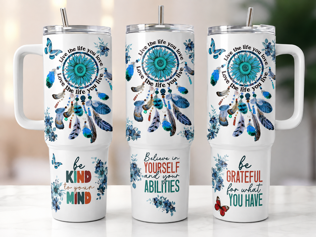 Live the Life You Love Dreamcatcher 40 oz tumbler mockup