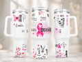 Fighter Survivor Breast Cancer Awareness 40 oz tumbler mockup in three views