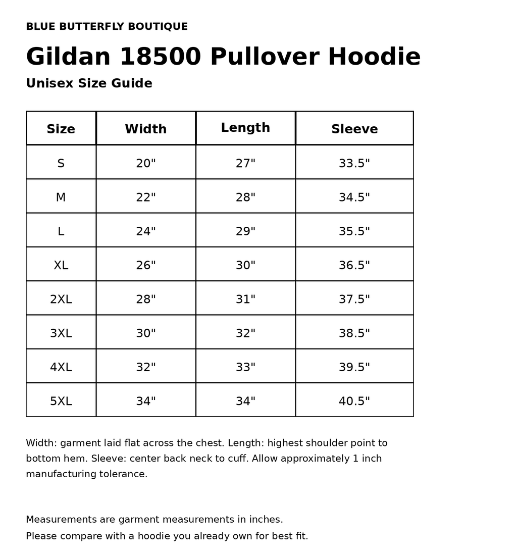 Gildan 18500 pullover hoodie unisex size guide