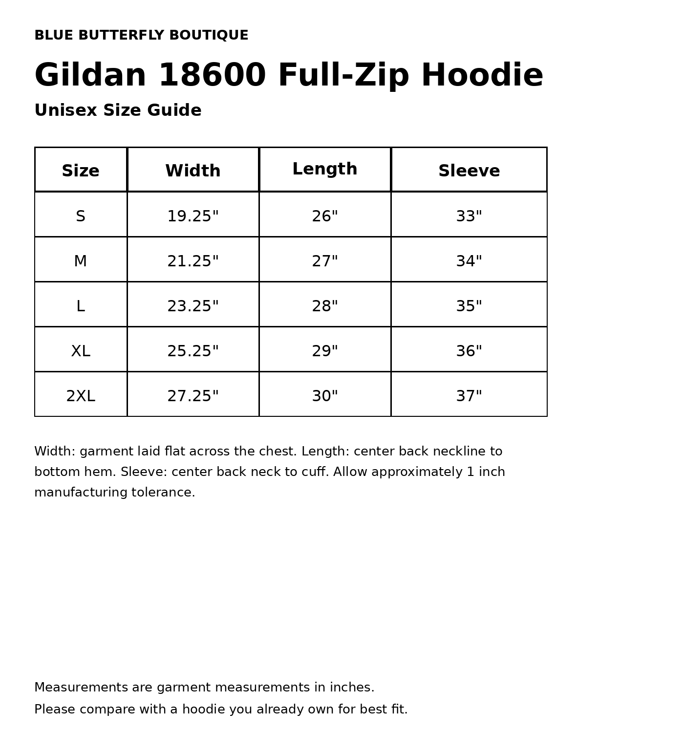 Gildan 18600 full-zip hoodie unisex size guide