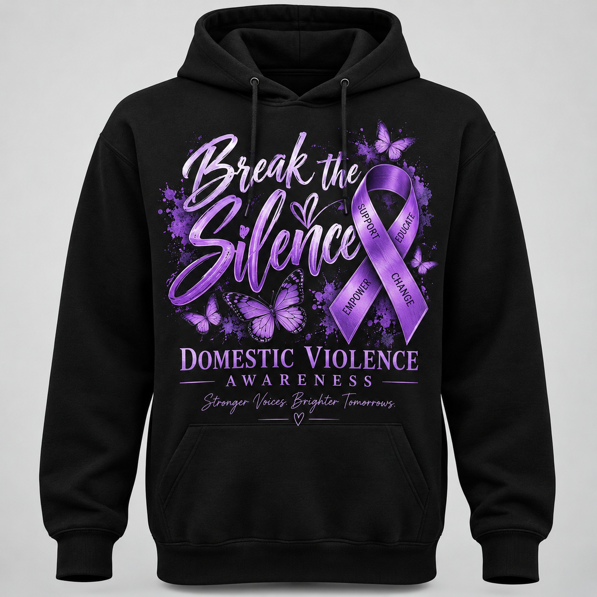 Break the Silence domestic violence awareness black pullover hoodie mockup