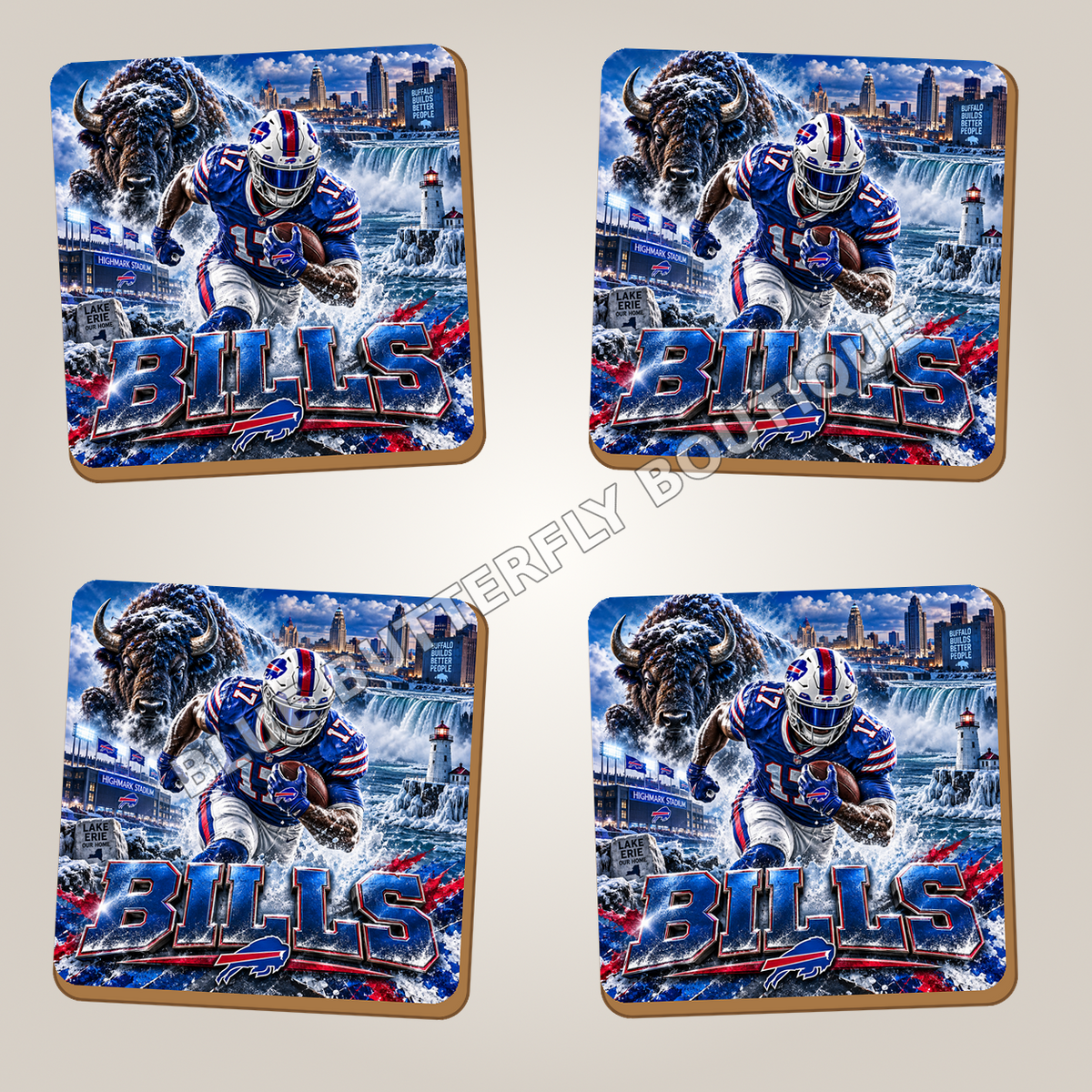 Buffalo Bills full-coverage ceramic coaster set of four - Blue Butterfly Boutique