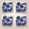 Buffalo Bills football fan ceramic coaster set of four with white ceramic showing around the design - Blue Butterfly Boutique