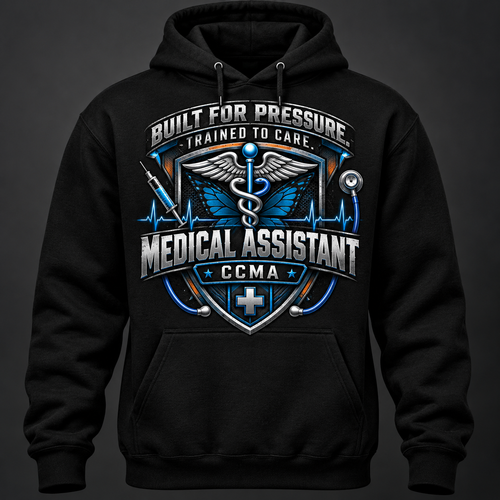 Built for Pressure. Trained to Care. medical assistant black pullover hoodie
