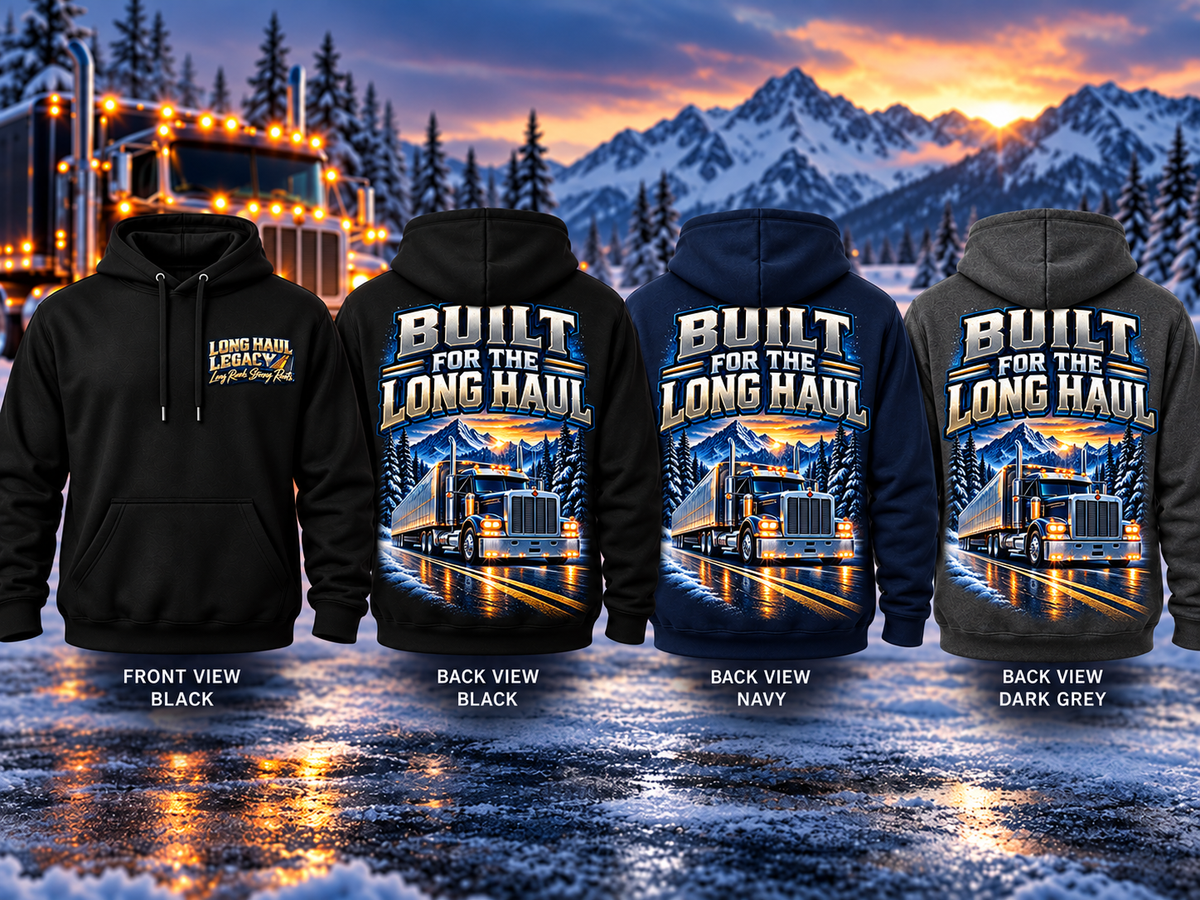 Built for the Long Haul pullover hoodie in Black, Navy, and Dark Grey