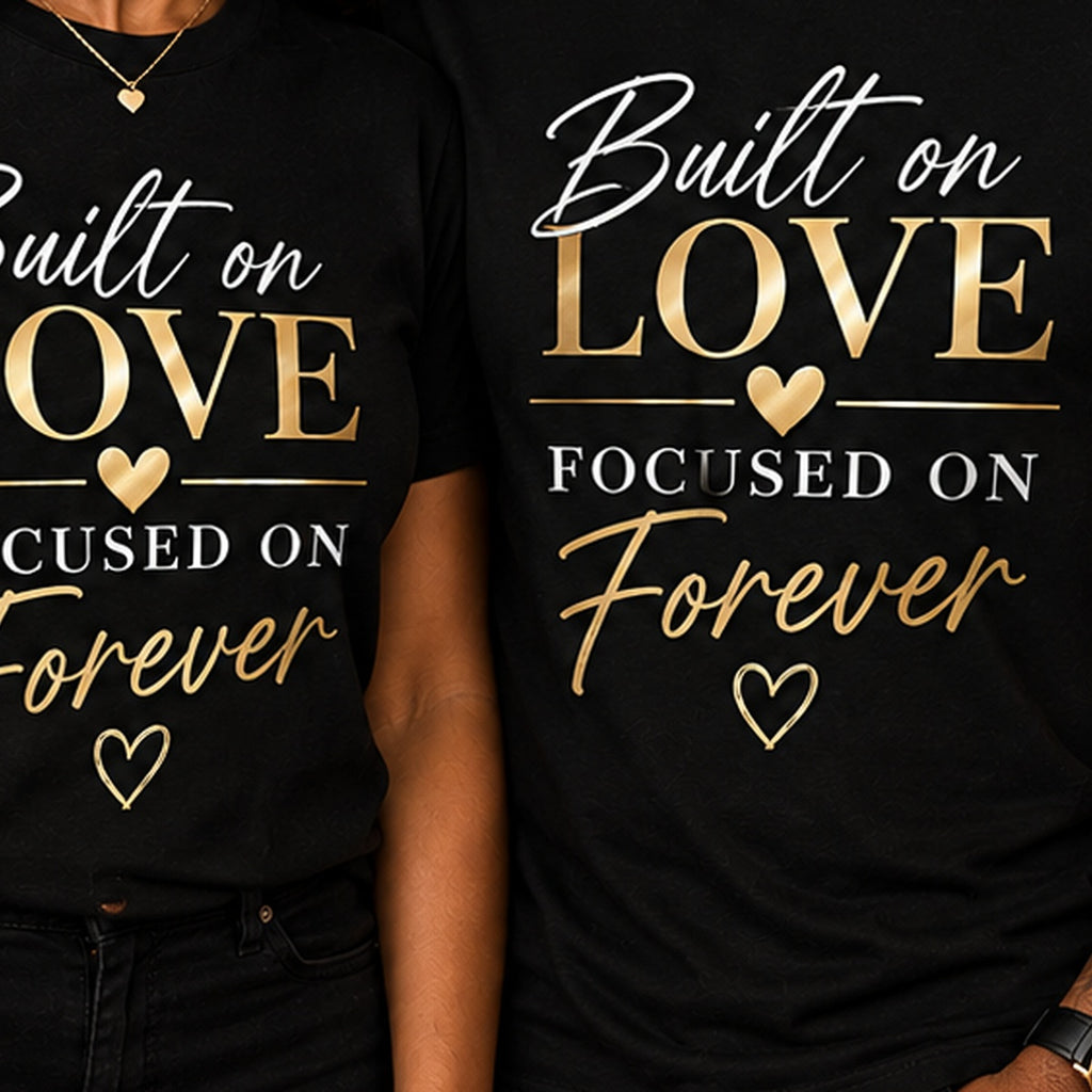 Close-up of Built on Love Focused on Forever T-shirt print