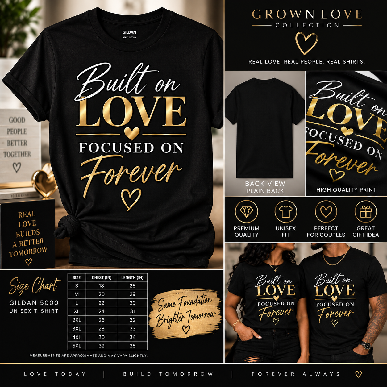 Built on Love Focused on Forever black unisex T-shirt product mockup