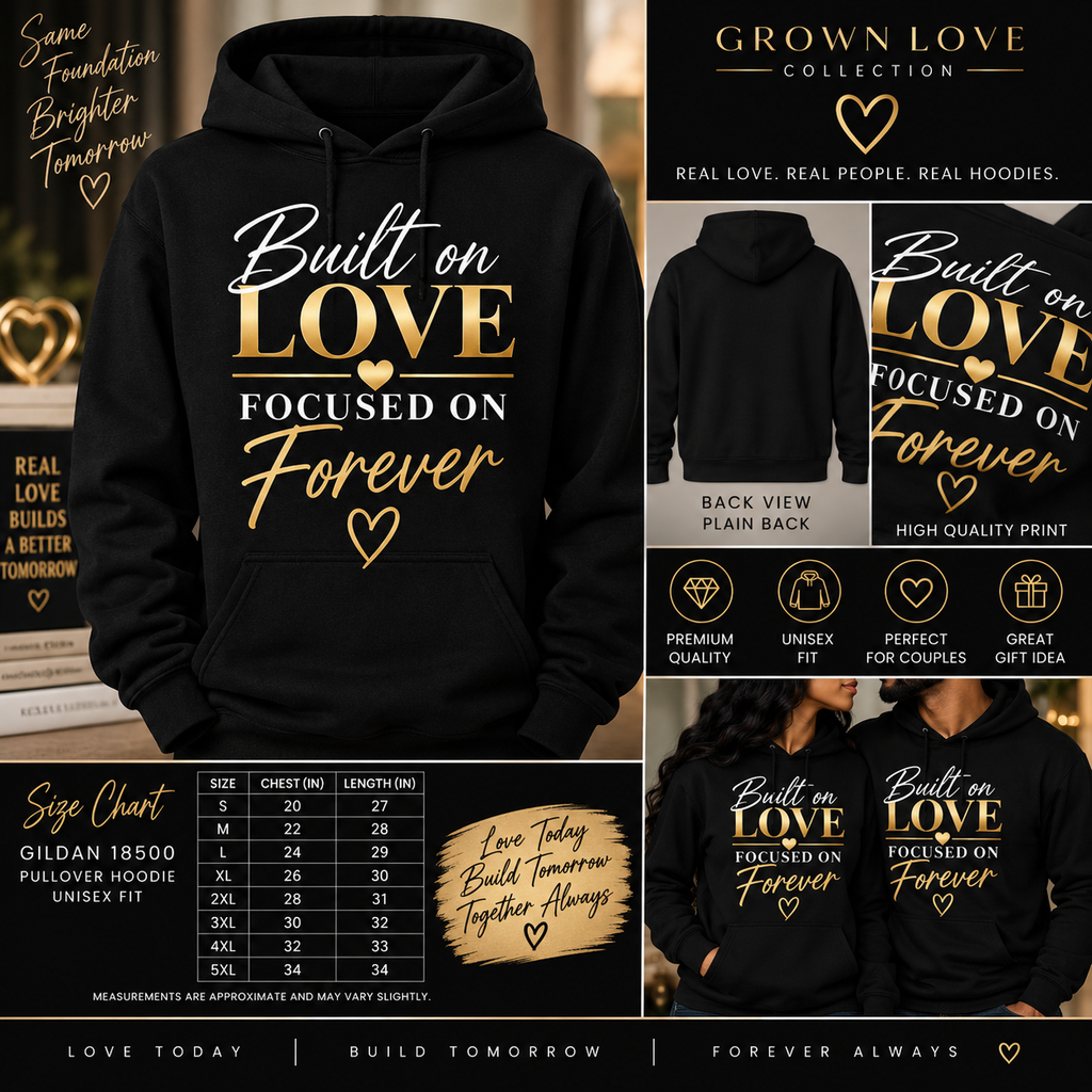 Built on Love Focused on Forever black Gildan 18500 pullover hoodie mockup