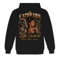 Capricorn black pullover hoodie with one large back design only