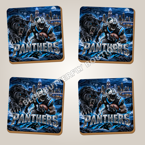 Carolina Panthers full-coverage ceramic coaster set of four - Blue Butterfly Boutique