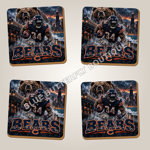 Chicago Bears full-coverage ceramic coaster set of four - Blue Butterfly Boutique