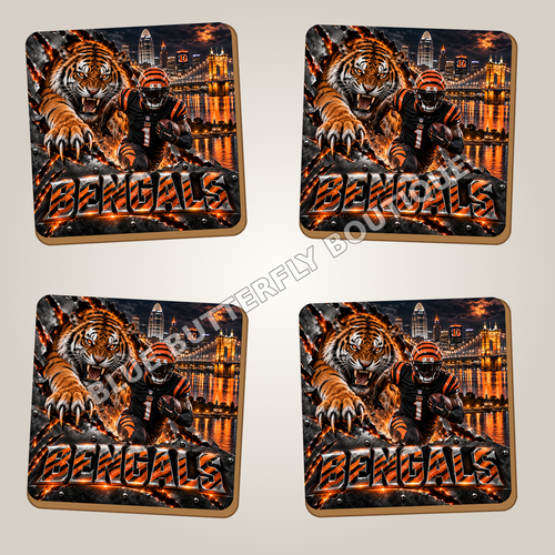 Cincinnati Bengals full-coverage ceramic coaster set of four - Blue Butterfly Boutique