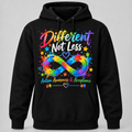 Different Not Less autism awareness and acceptance black pullover hoodie mockup