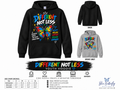 Different Not Less butterfly autism acceptance youth hoodie mockup with design positioned above pouch pocket