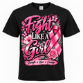 Fight Like a Girl breast cancer awareness black Gildan T-shirt mockup with realistic collar and centered design