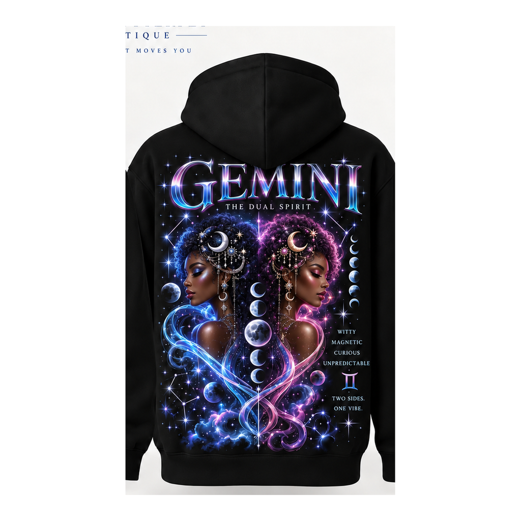 Gemini black pullover hoodie with one large back design only
