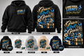 Grace. Grit. Gears. Blue and Gold Long Haul Legacy hoodie in Black, White, Sport Grey, Sand, and Navy