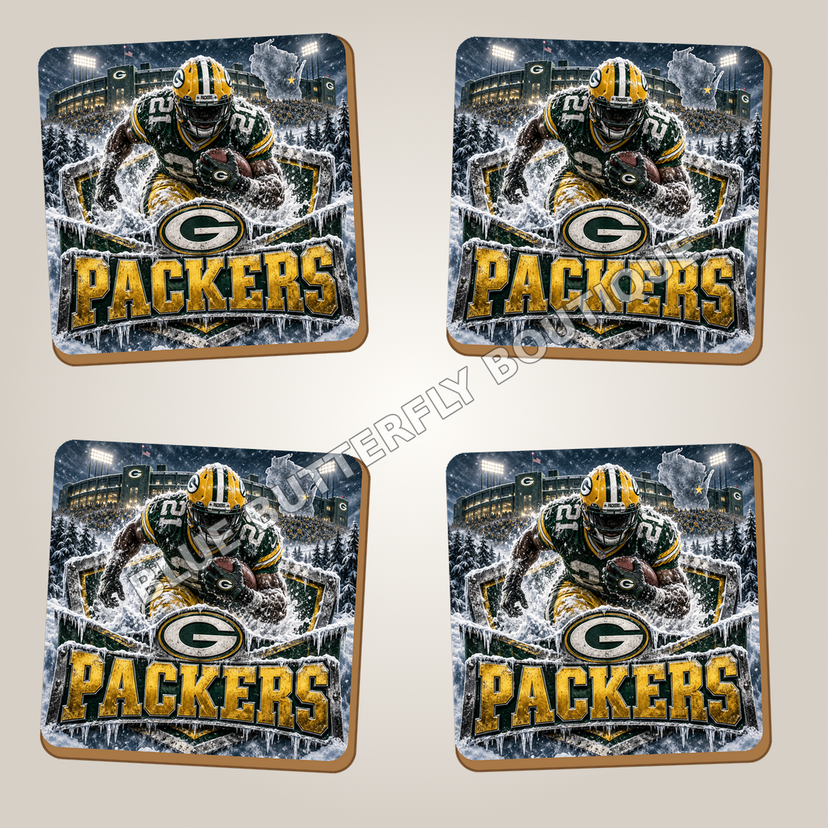 Green Bay Packers full-coverage ceramic coaster set of four - Blue Butterfly Boutique