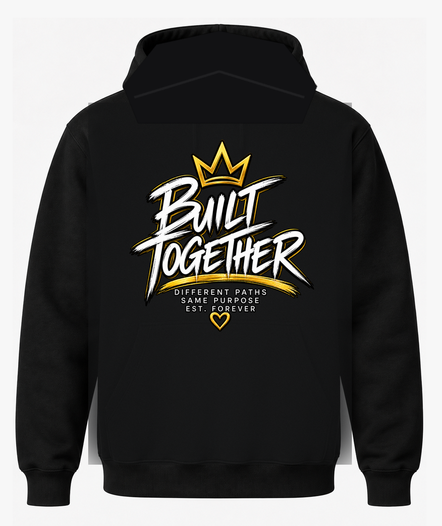 Built Together Grown Love black pullover hoodie back view
