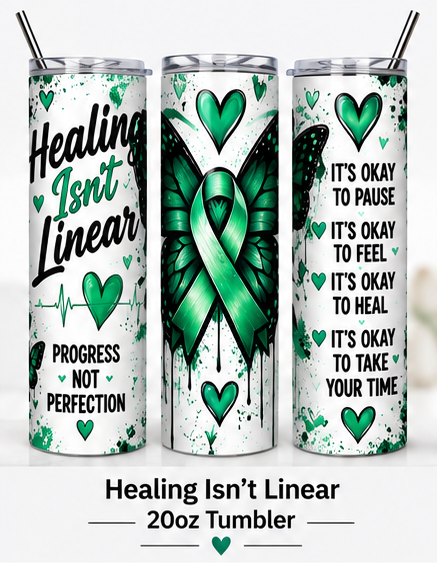 Healing Isn't Linear 20oz Mental Health Awareness Tumbler mockup
