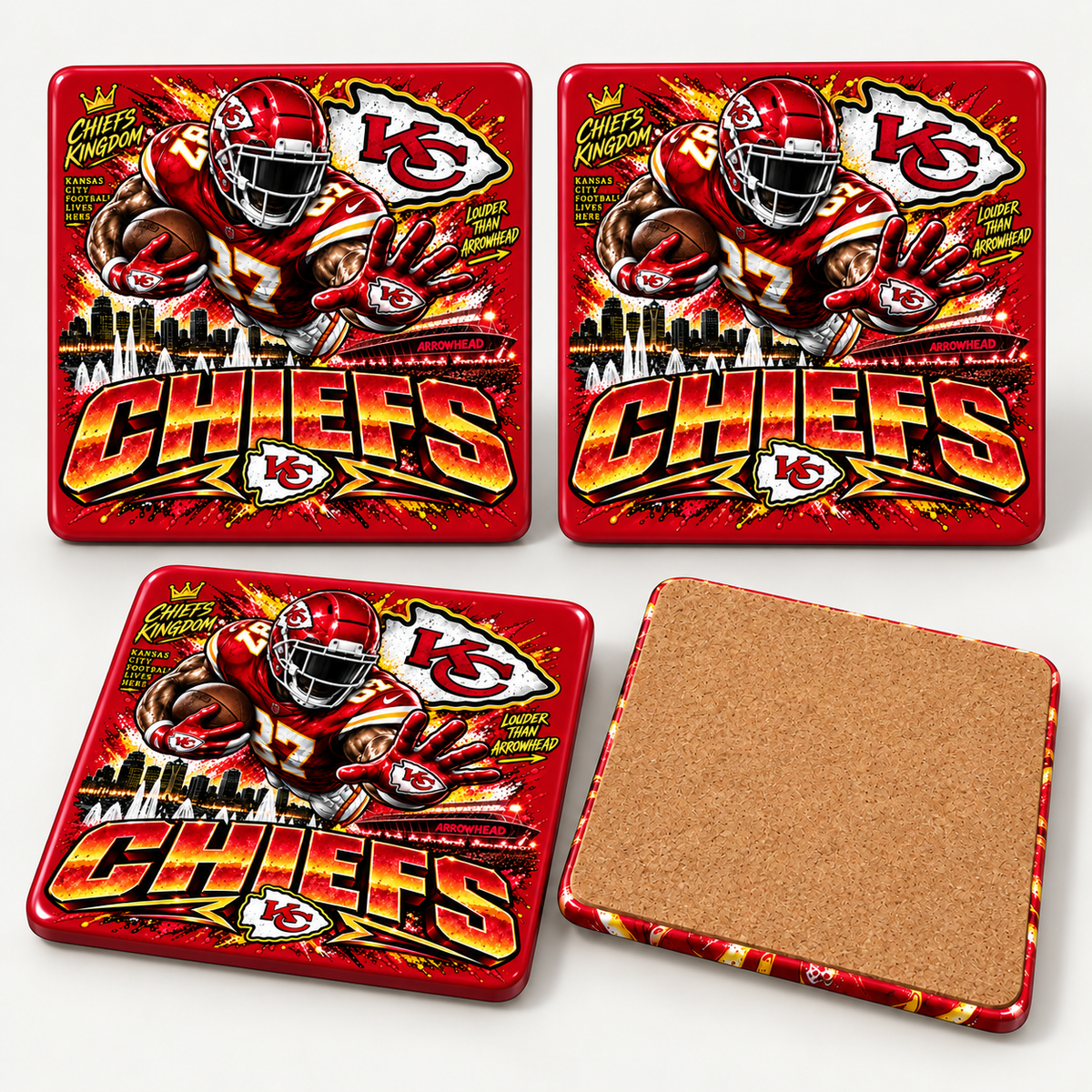 Kansas City Chiefs full-coverage ceramic coaster set of four - Blue Butterfly Boutique