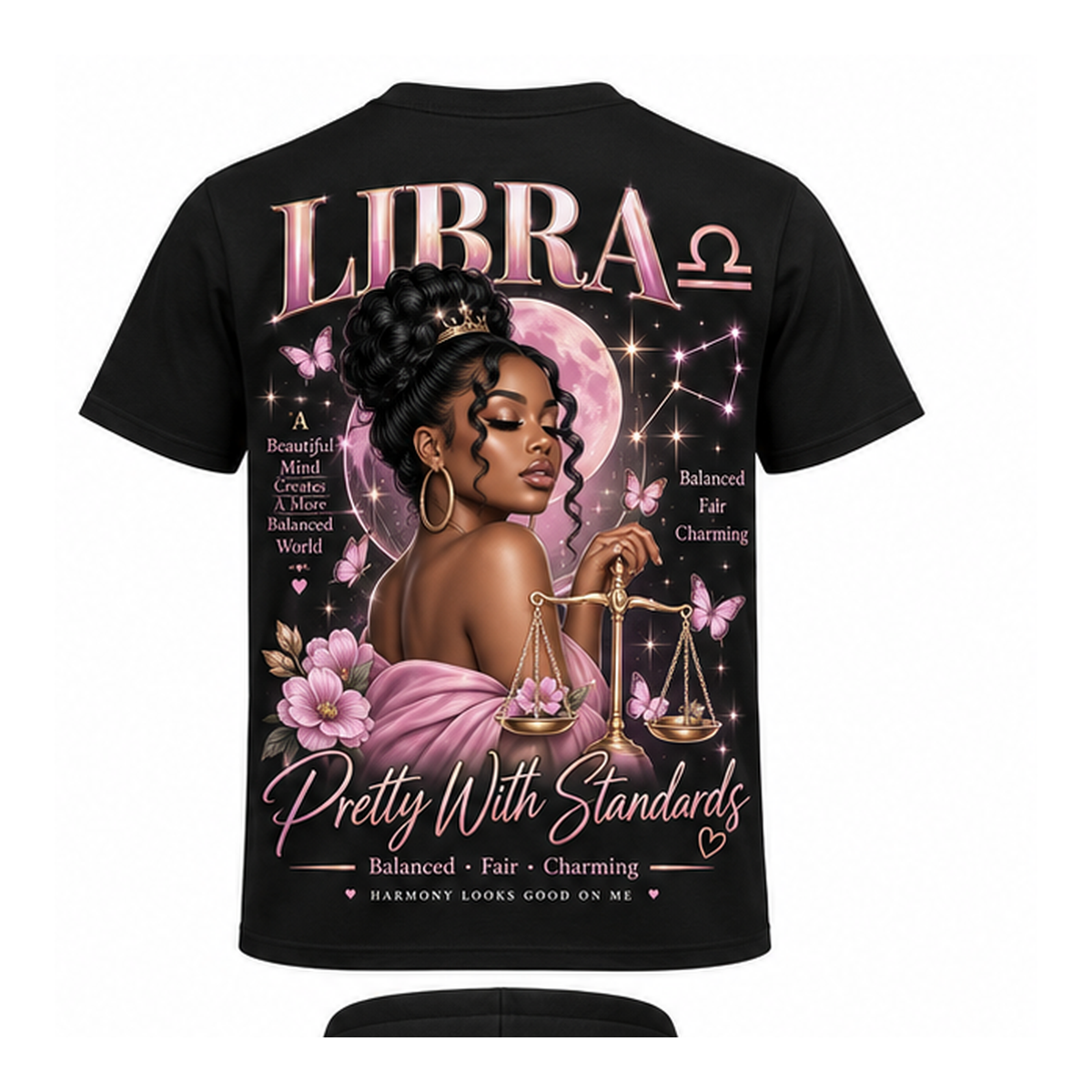 Libra black unisex T-shirt with one large back design only