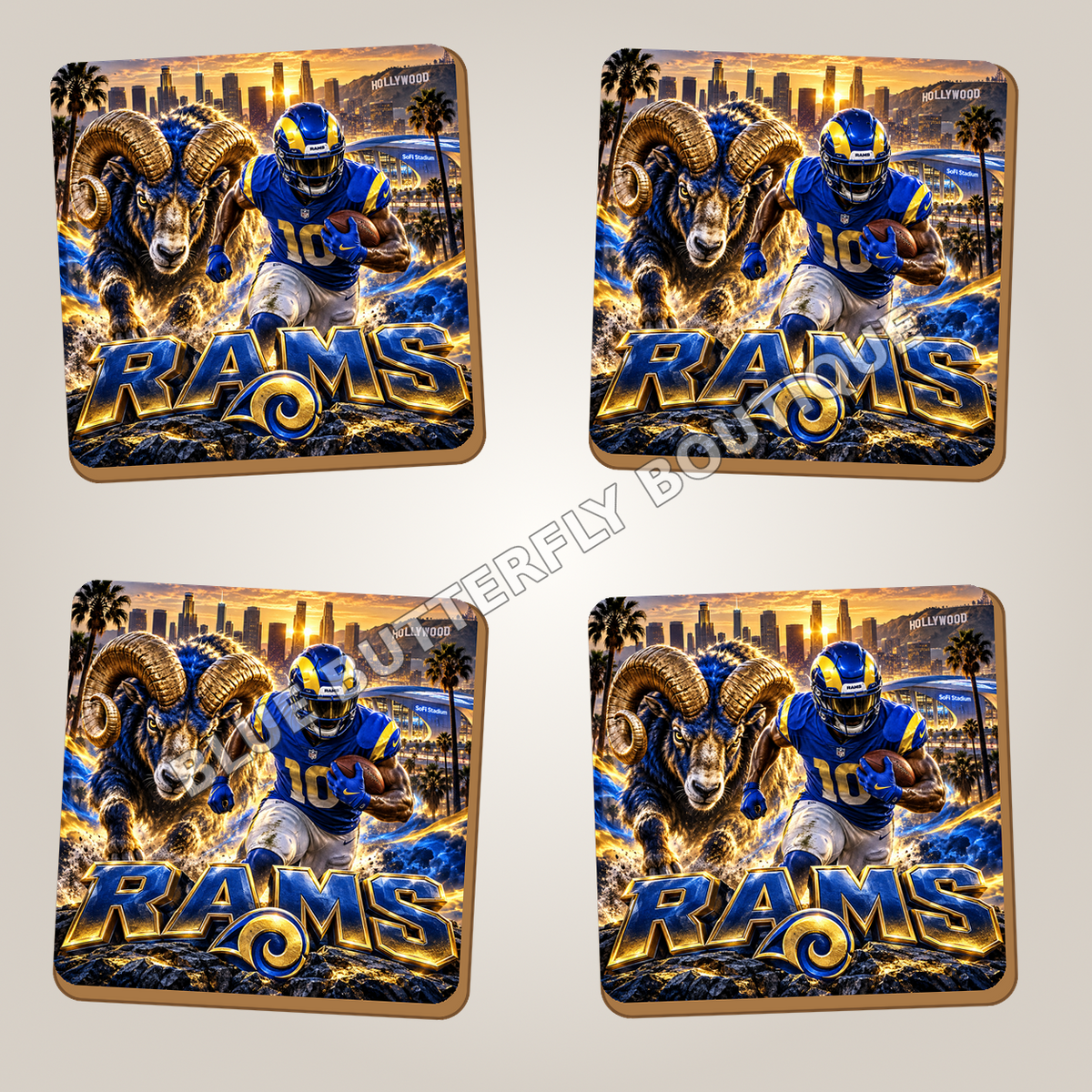 Los Angeles Rams full-coverage ceramic coaster set of four - Blue Butterfly Boutique
