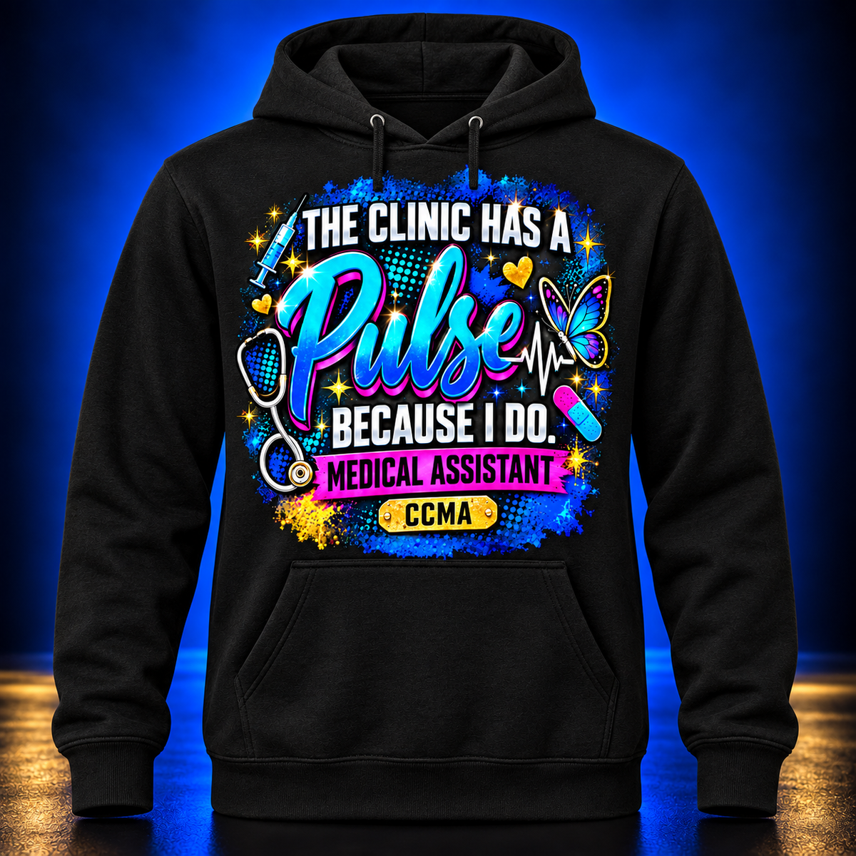 The Clinic Has a Pulse Because I Do medical assistant black pullover hoodie