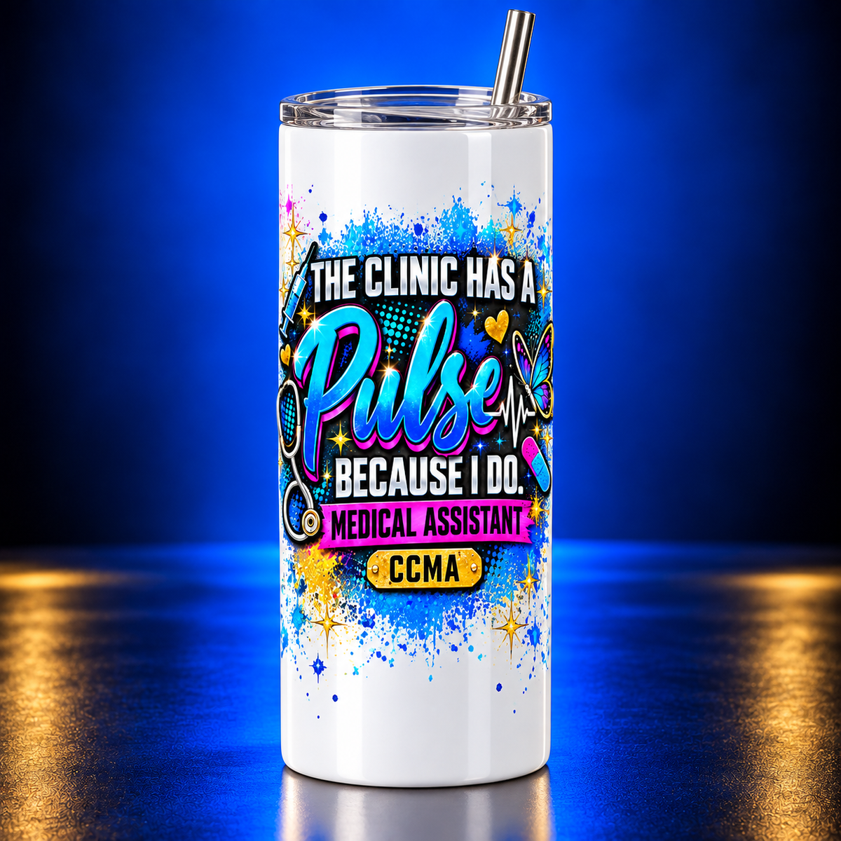 The Clinic Has a Pulse Because I Do medical assistant white 20 oz tumbler