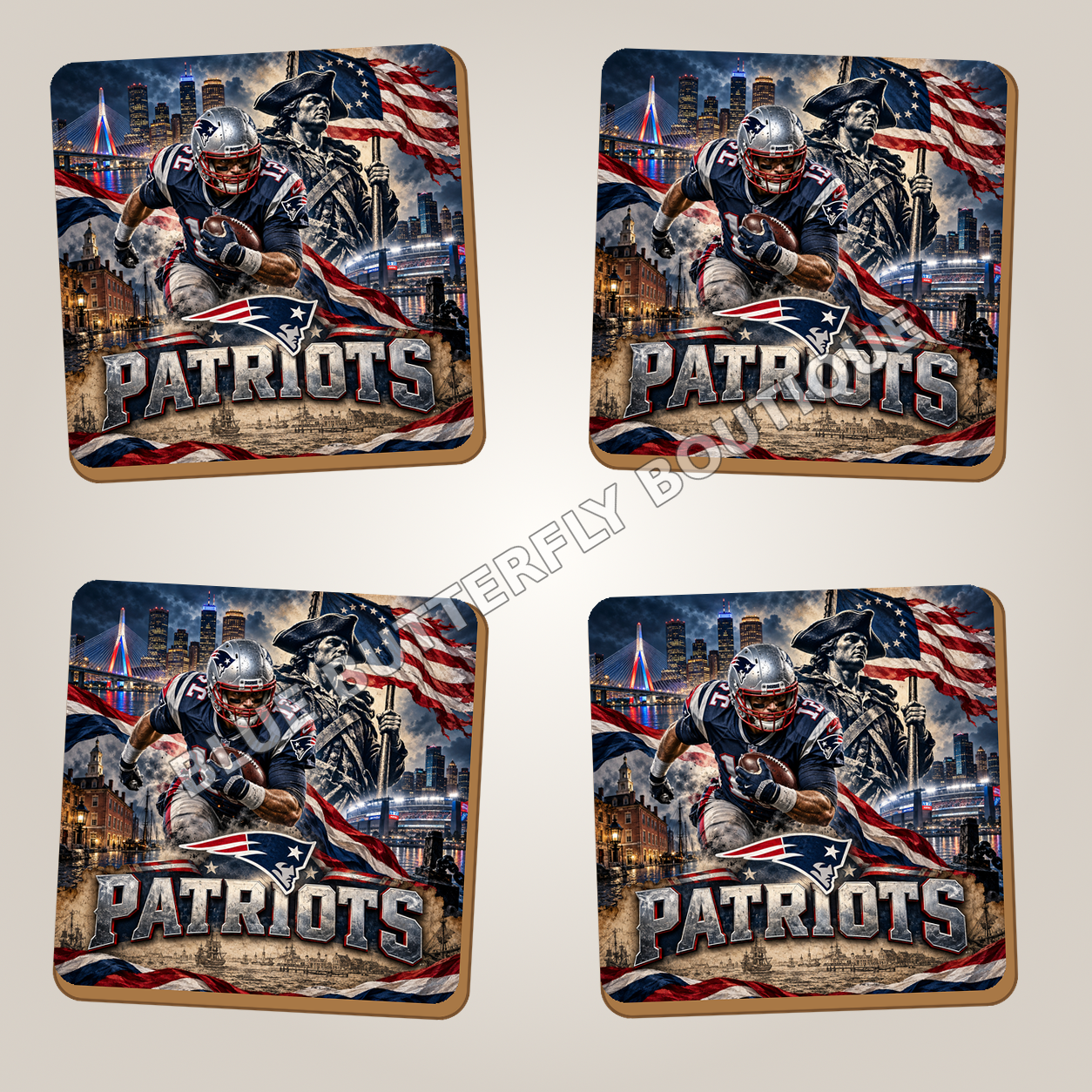 New England Patriots full-coverage ceramic coaster set of four - Blue Butterfly Boutique