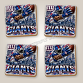 New York Giants football fan ceramic coaster set of four with white ceramic showing around the design - Blue Butterfly Boutique
