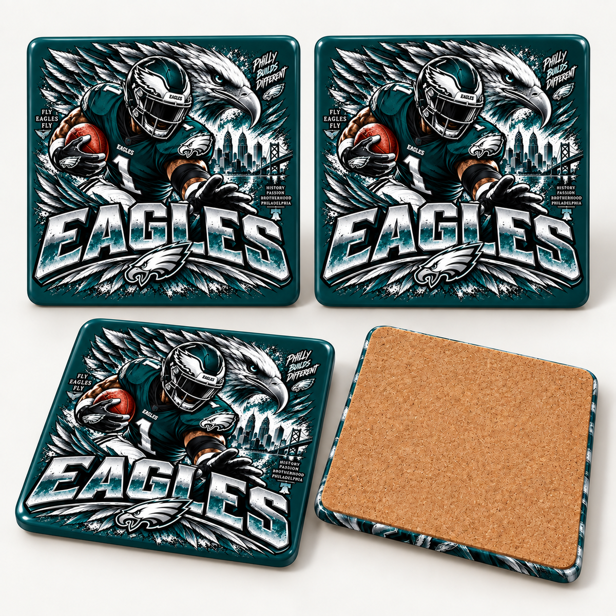 Philadelphia Eagles full-coverage ceramic coaster set of four - Blue Butterfly Boutique