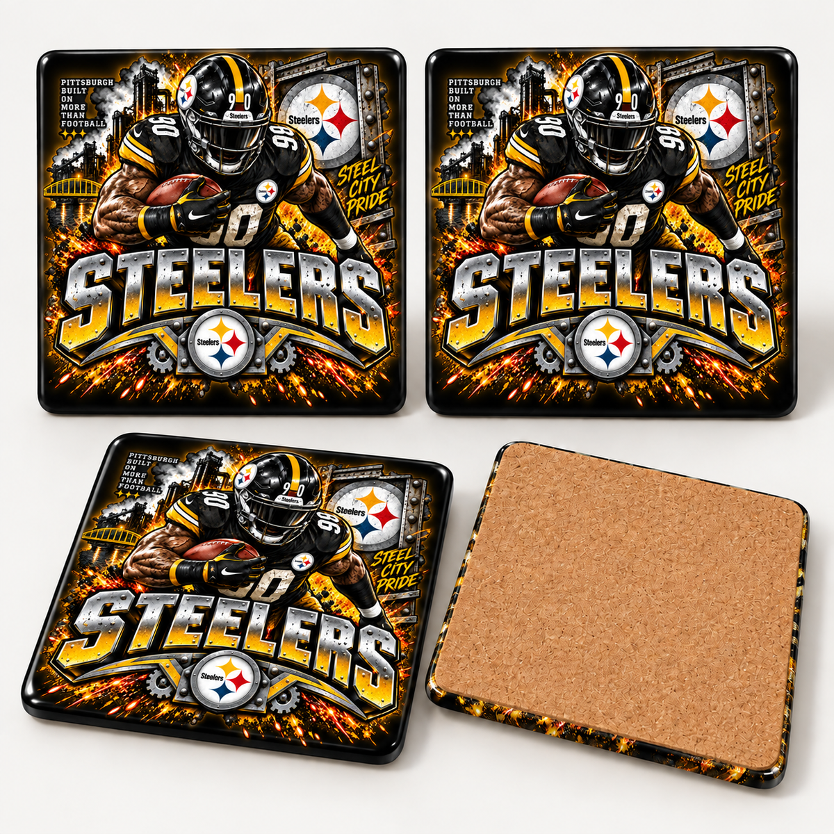 Pittsburgh Steelers full-coverage ceramic coaster set of four - Blue Butterfly Boutique