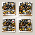 Pittsburgh Steelers football fan ceramic coaster set of four with white ceramic showing around the design - Blue Butterfly Boutique