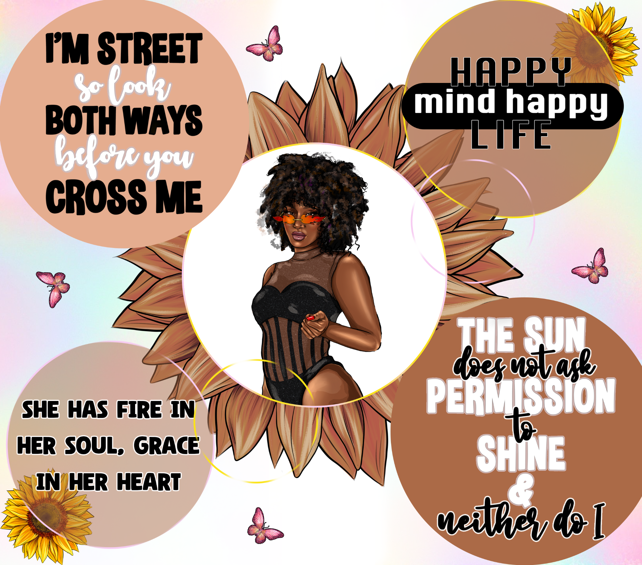 Mocha Sunflower Power Girl 20 oz tumbler design
