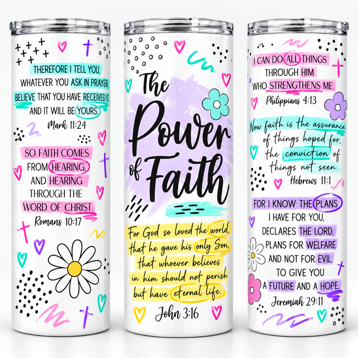 The Power of Faith 20oz Scripture tumbler purple option product mockup
