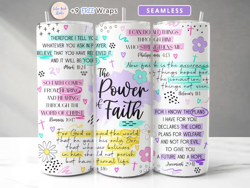 The Power of Faith 20oz Scripture Tumbler - Purple option