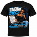 Approved Raising Chaos Parenting Terms & Conditions full-front graphic on black T-shirt; smiling mom holding ultrasound while signing the contract