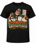 Approved corrected Grandpa Emergency Contact T-shirt; centered artwork with bright, fully readable bottom words "Unpaid. Unrested. Unavailable... but still called first."